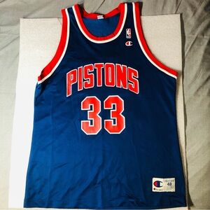 Vintage 90s Champion AuthenticGrant Hill Detroit Pistons Blue Jersey Size 48